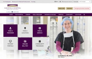 Website header with nurse and navigation buttons